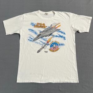 Vintage F14 Tomcat Top Gun Touch Of Gold T-Shirt Men's L White Short Sleeve